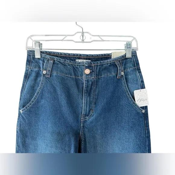 We The Free People Harlow Wide Leg Jeans Rolling River Blue Mid Rise Size 26 NWT