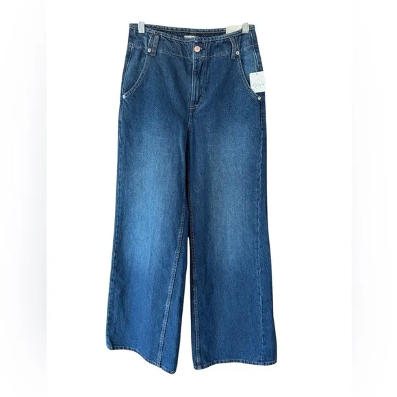 We The Free People Harlow Wide Leg Jeans Rolling River Blue Mid Rise Size 26 NWT