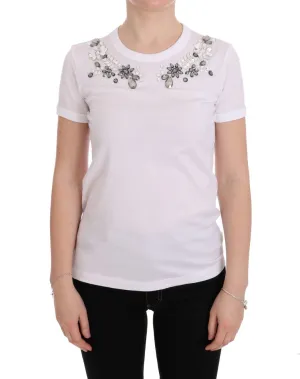 White Cotton Crewneck Crystal T-Shirt