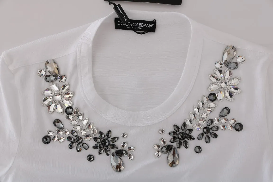 White Cotton Crewneck Crystal T-Shirt