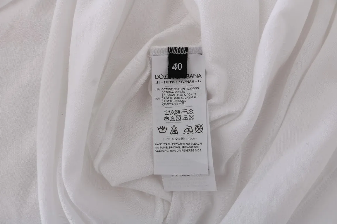 White Cotton Crewneck Crystal T-Shirt