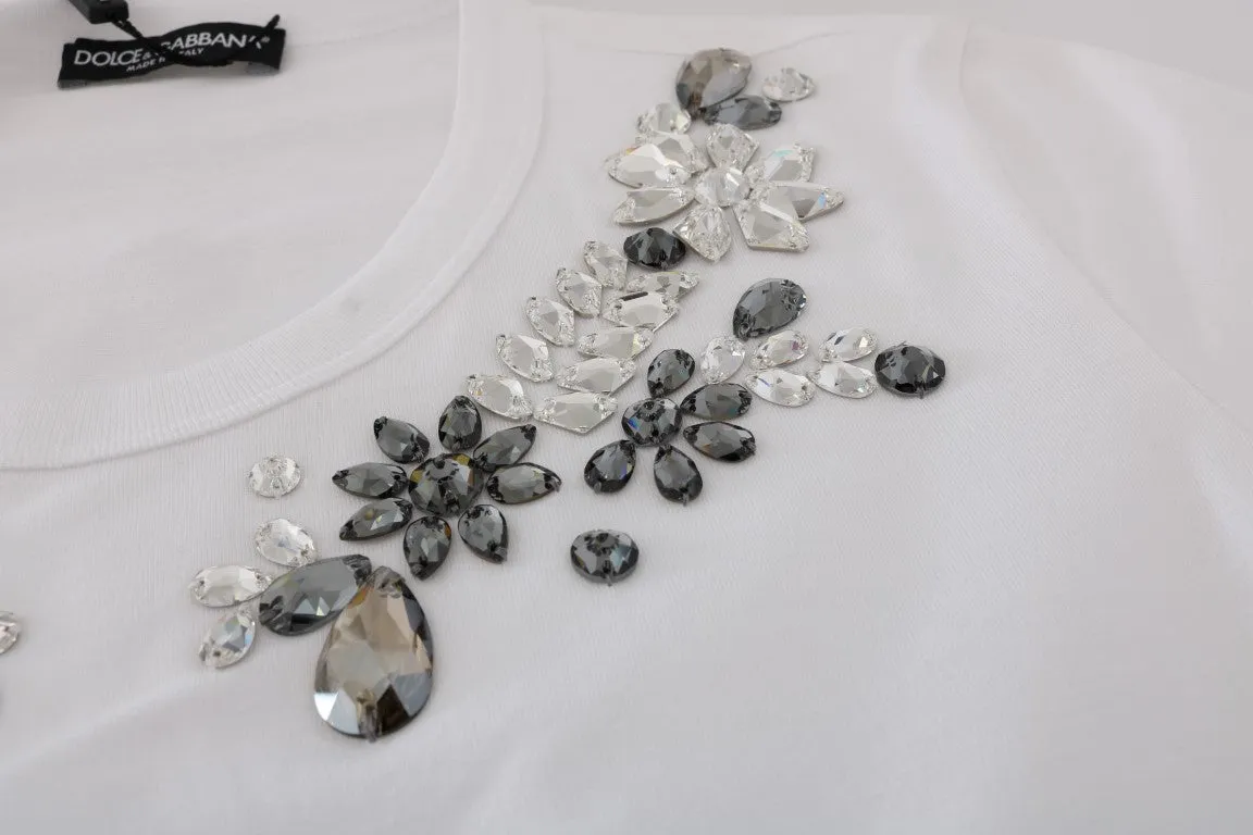 White Cotton Crewneck Crystal T-Shirt