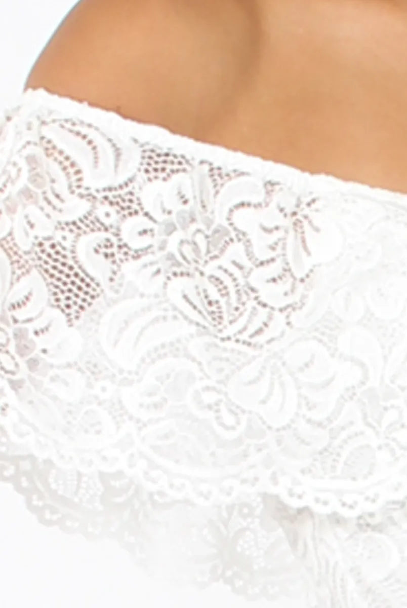 White Lace Frill Bardot Bodysuit - Tonika