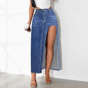 Women High Waist Denim Maxi Skirt