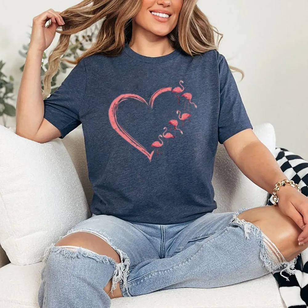 Women Love Flamingo For Valentine's Day Print Graphic T-shirt