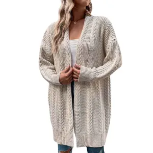 Women's Casual Open Front Cardigans Long Batwing Sleeve Chunky Cable Knit Sweaters Coat with Pockets K392