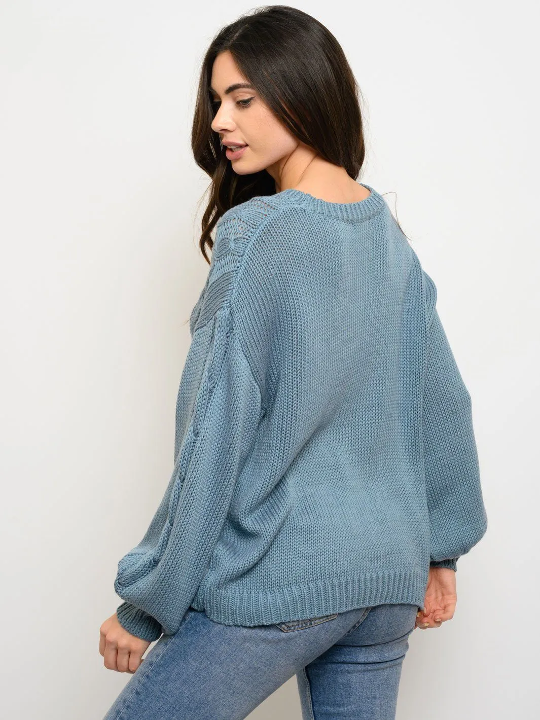 WOMEN'S LONG PUFF SLEEVE SWEATER