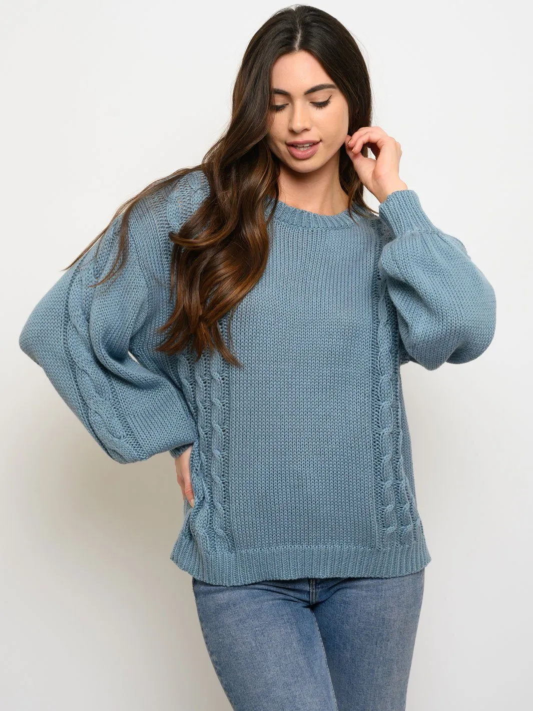 WOMEN'S LONG PUFF SLEEVE SWEATER