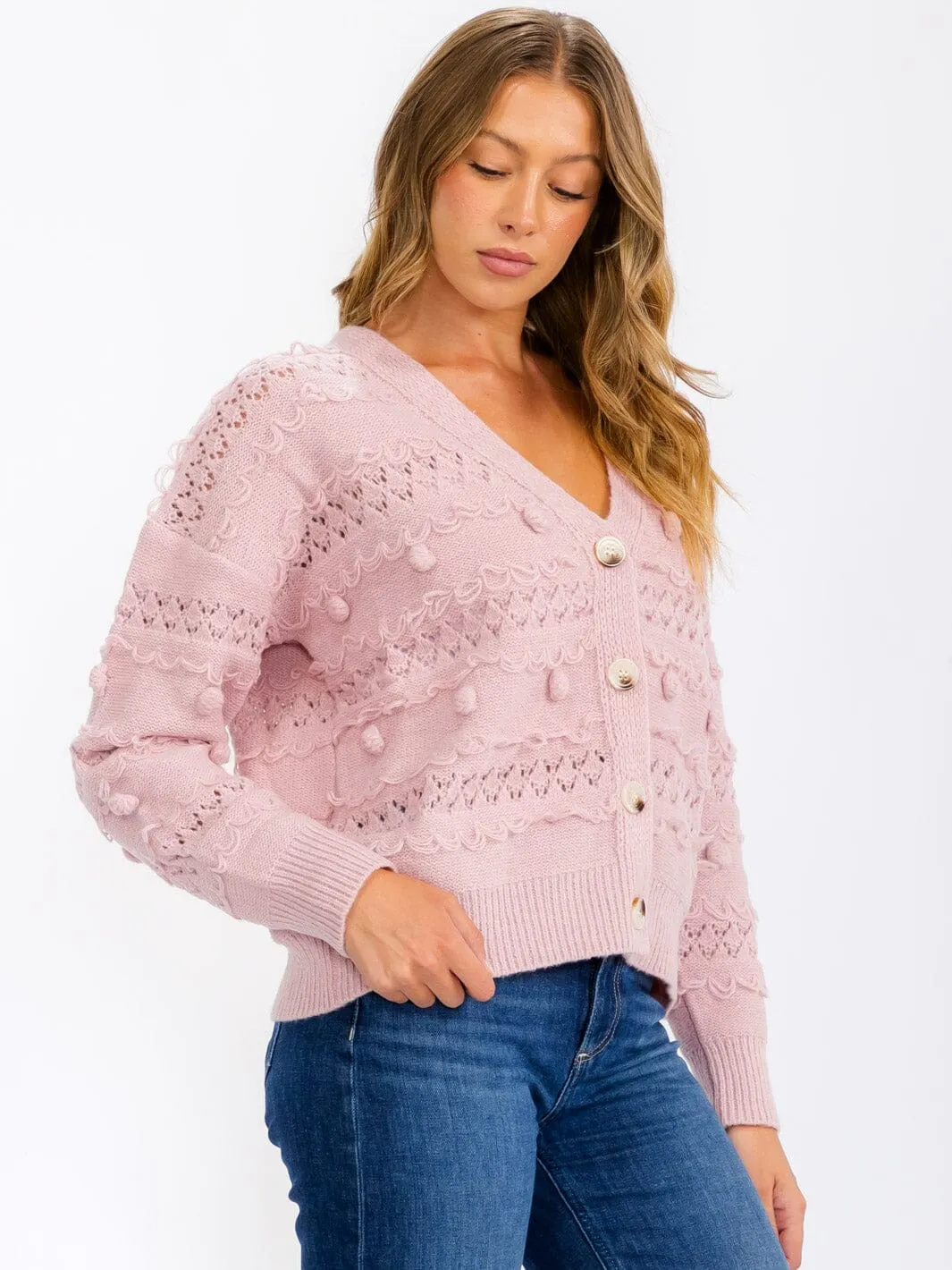 WOMEN'S LONG SLEEVE BUTTON CLOSURE CARDIGAN KNIT SWEATER