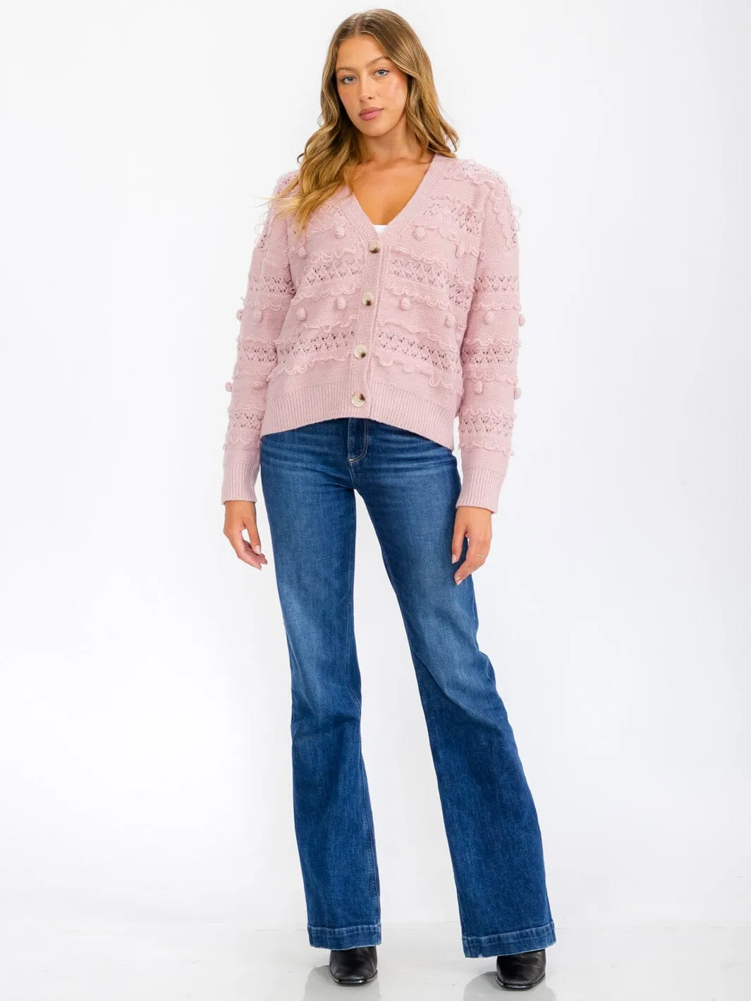 WOMEN'S LONG SLEEVE BUTTON CLOSURE CARDIGAN KNIT SWEATER