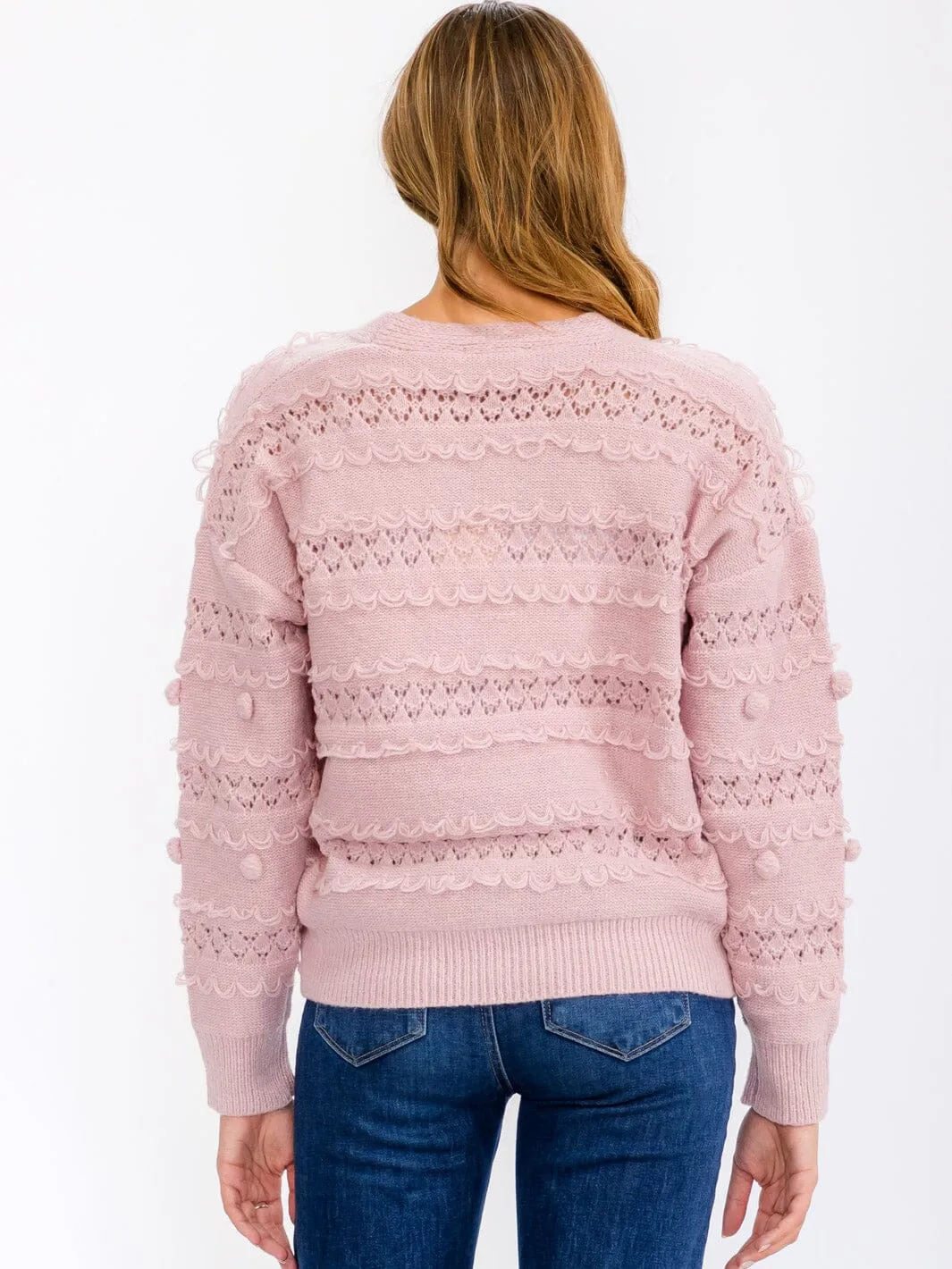 WOMEN'S LONG SLEEVE BUTTON CLOSURE CARDIGAN KNIT SWEATER