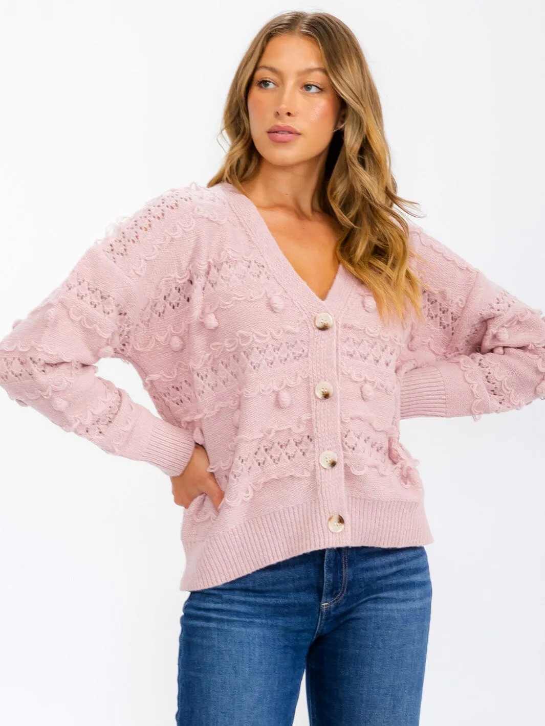 WOMEN'S LONG SLEEVE BUTTON CLOSURE CARDIGAN KNIT SWEATER