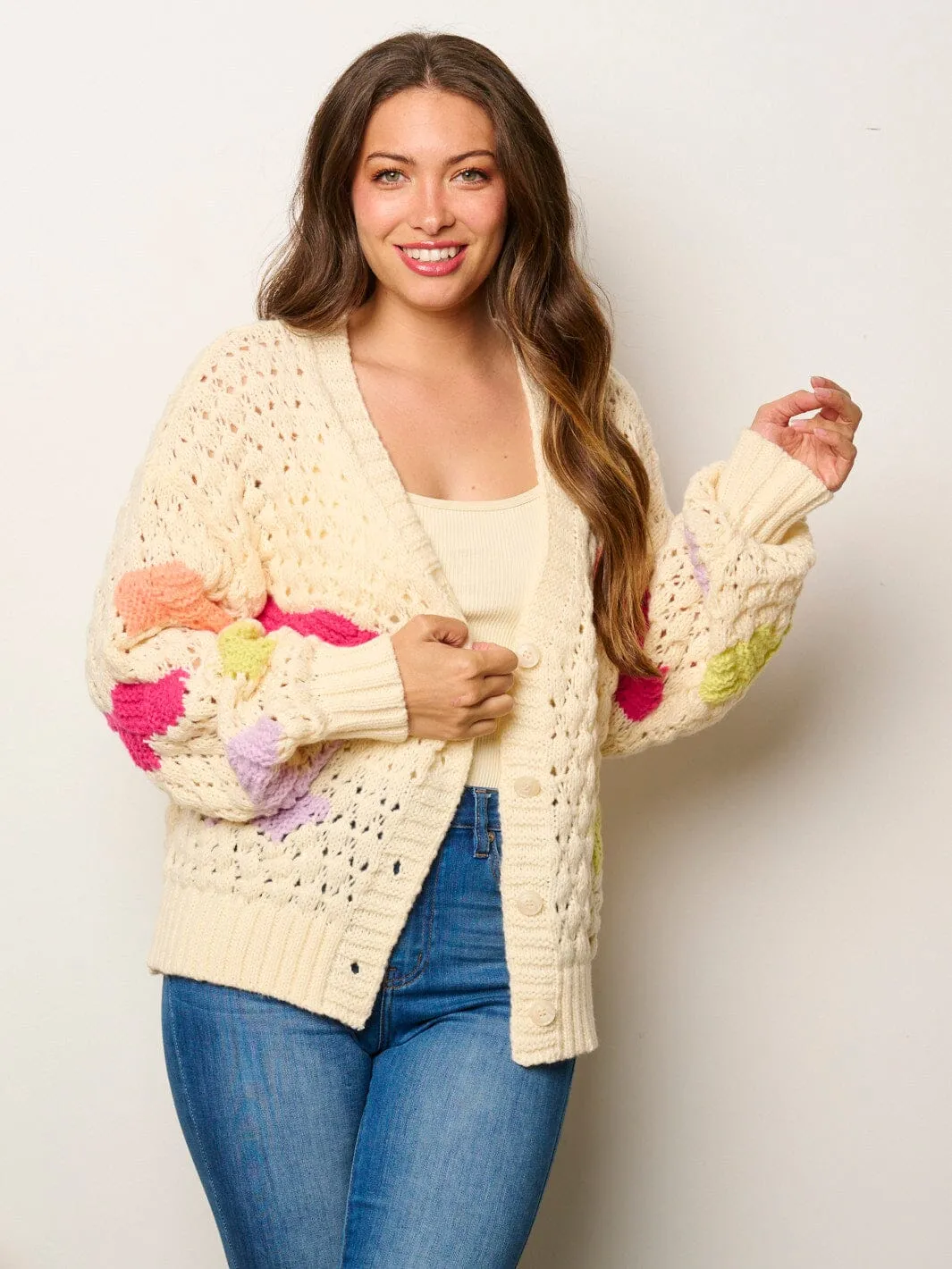 WOMEN'S LONG SLEEVE BUTTON UP COLORBLOCK KNIT SWEATER CARDIGAN