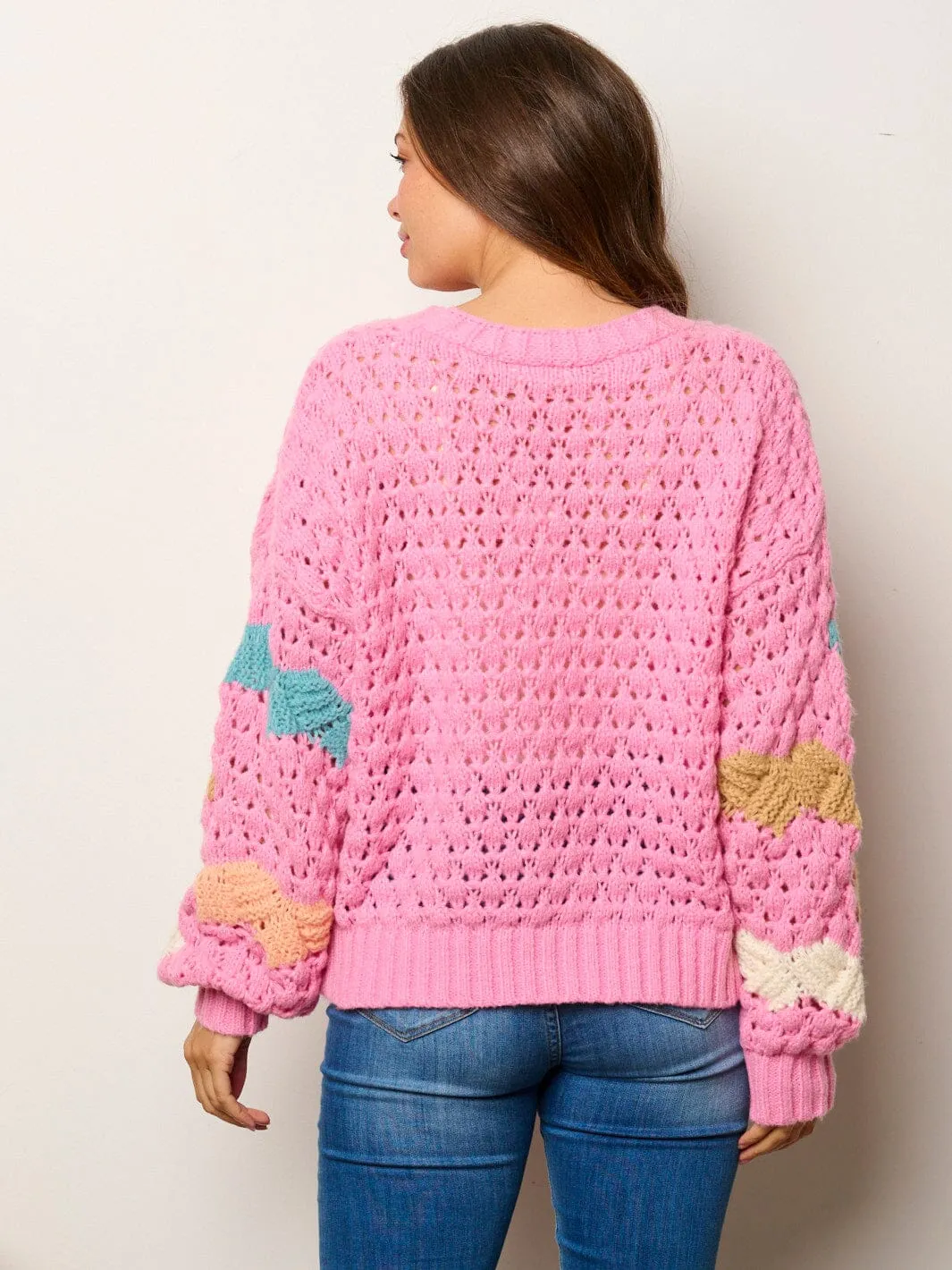 WOMEN'S LONG SLEEVE BUTTON UP COLORBLOCK KNIT SWEATER CARDIGAN