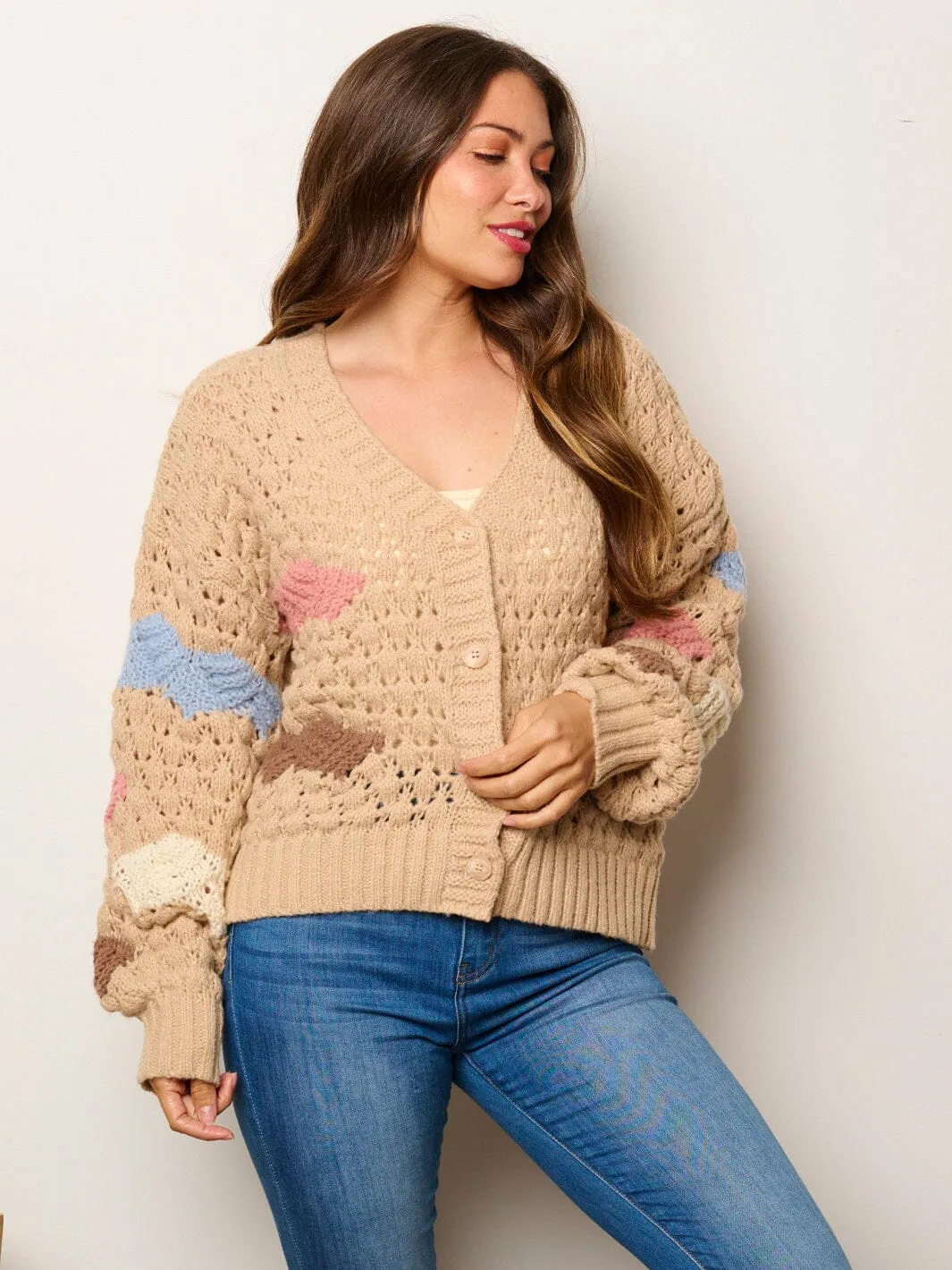 WOMEN'S LONG SLEEVE BUTTON UP COLORBLOCK KNIT SWEATER CARDIGAN