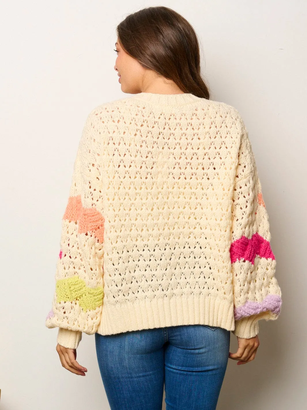 WOMEN'S LONG SLEEVE BUTTON UP COLORBLOCK KNIT SWEATER CARDIGAN