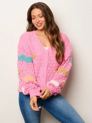 WOMEN'S LONG SLEEVE BUTTON UP COLORBLOCK KNIT SWEATER CARDIGAN