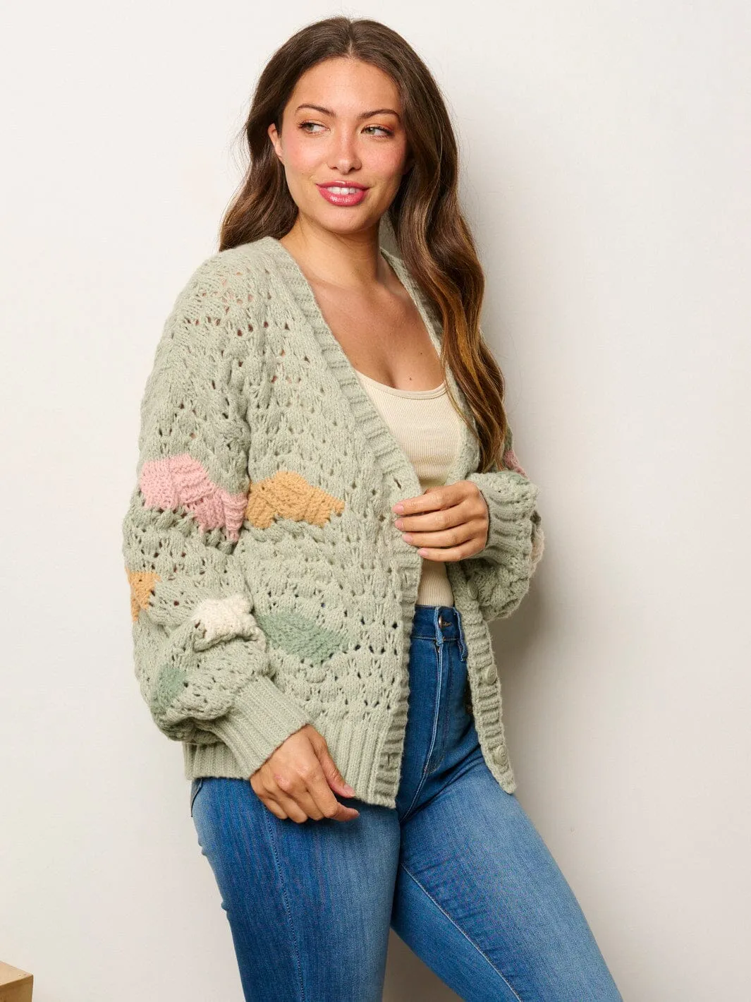 WOMEN'S LONG SLEEVE BUTTON UP COLORBLOCK KNIT SWEATER CARDIGAN