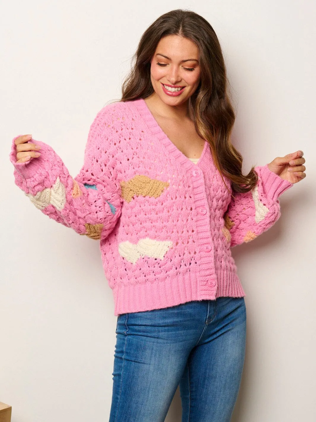 WOMEN'S LONG SLEEVE BUTTON UP COLORBLOCK KNIT SWEATER CARDIGAN