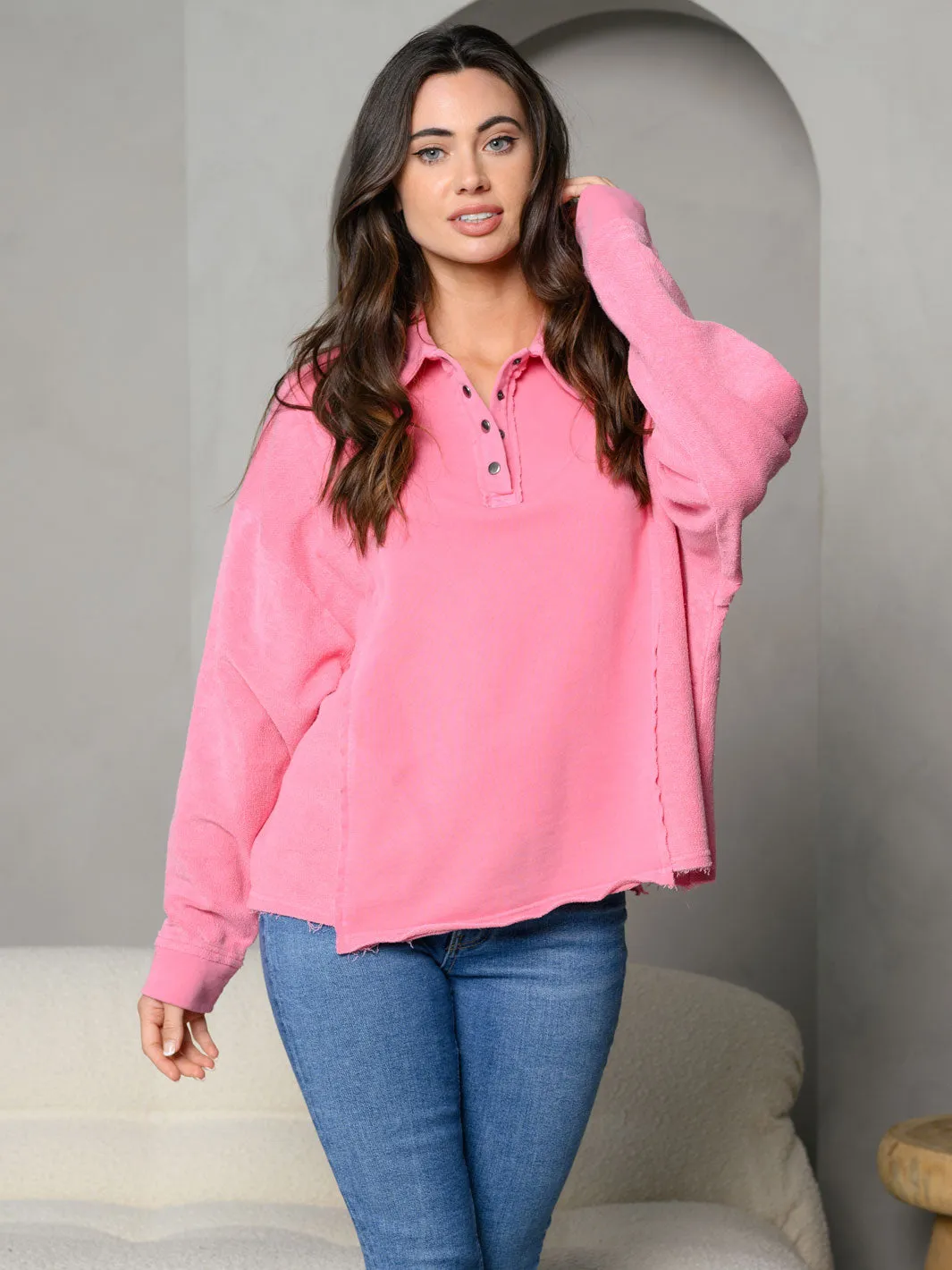WOMEN'S LONG SLEEVE COLLAR NECK BUTTON UP SWEATER