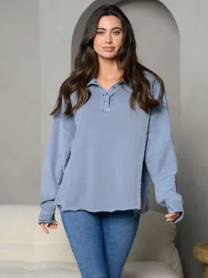 WOMEN'S LONG SLEEVE COLLAR NECK BUTTON UP SWEATER