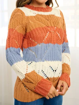 WOMEN'S LONG SLEEVE COLORBLOCK KNIT PULLOVER SWEATER