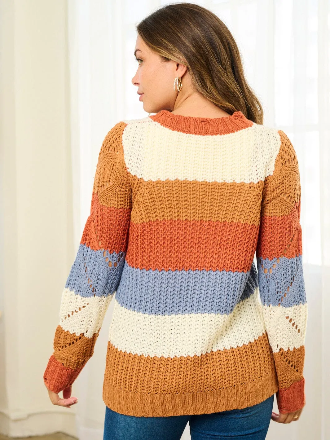 WOMEN'S LONG SLEEVE COLORBLOCK KNIT PULLOVER SWEATER