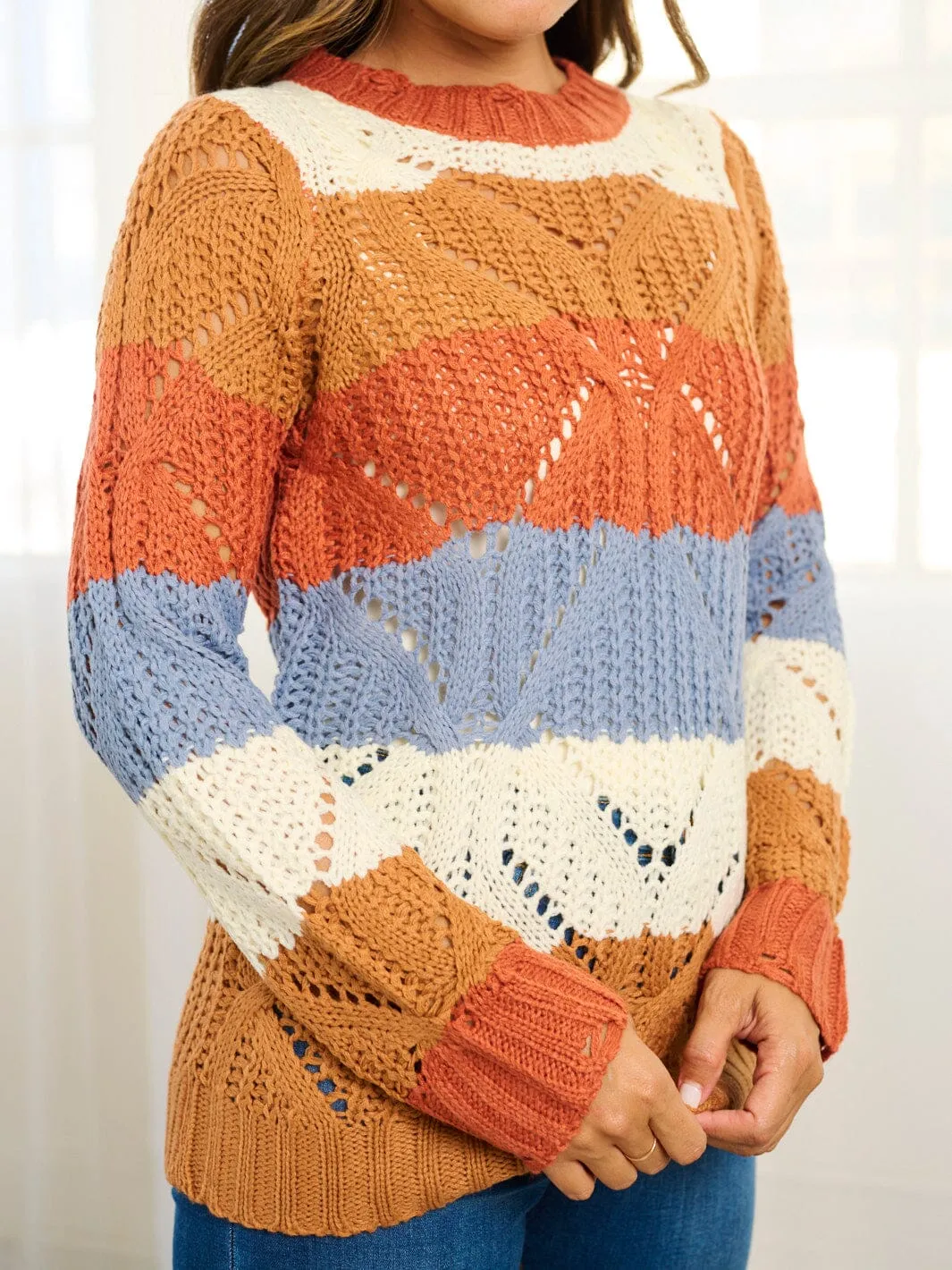 WOMEN'S LONG SLEEVE COLORBLOCK KNIT PULLOVER SWEATER