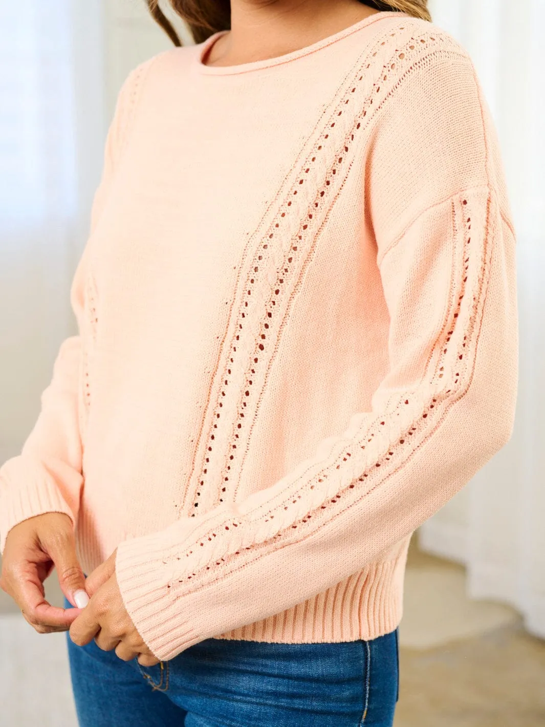 WOMEN'S LONG SLEEVE EYELET DETAILED PULLOVER SWEATER