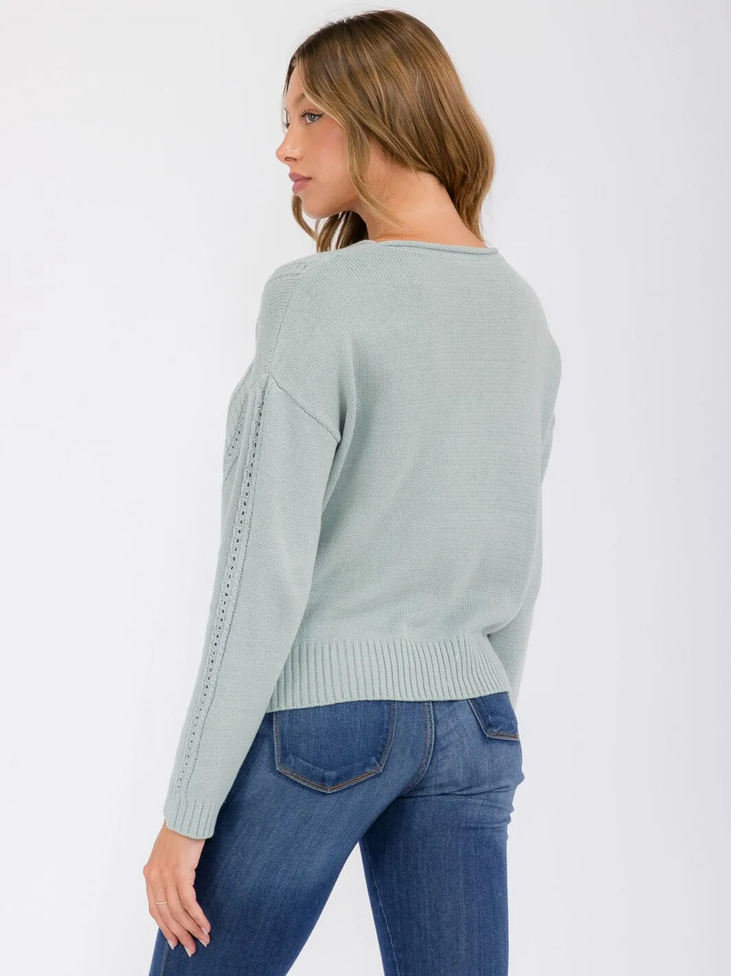 WOMEN'S LONG SLEEVE EYELET DETAILED PULLOVER SWEATER