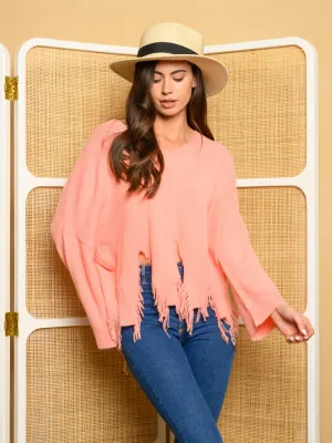WOMEN'S LONG SLEEVE HEM DETAILED SWEATER