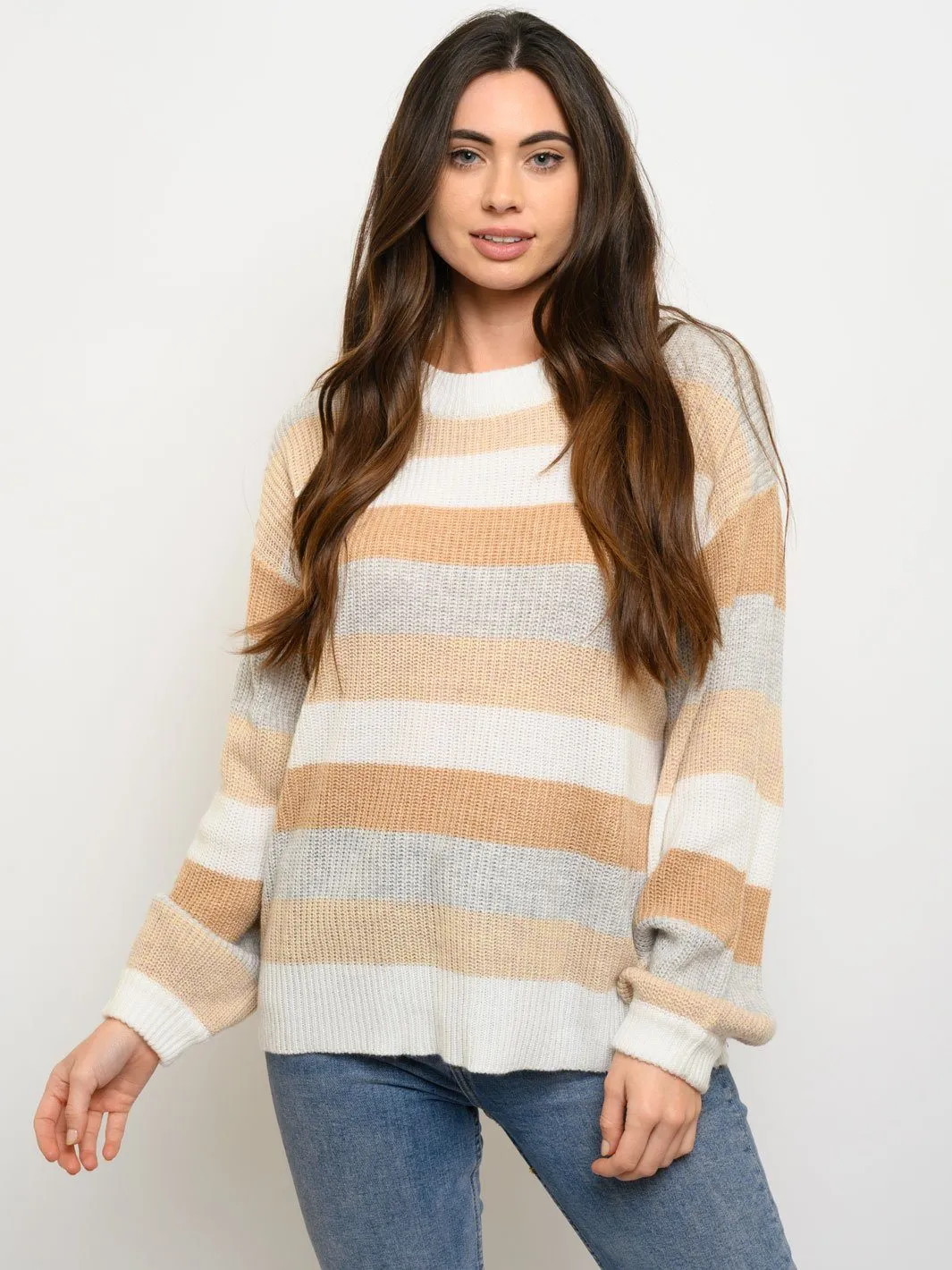 WOMEN'S LONG SLEEVE KNIT COLORBLOCK SWEATER