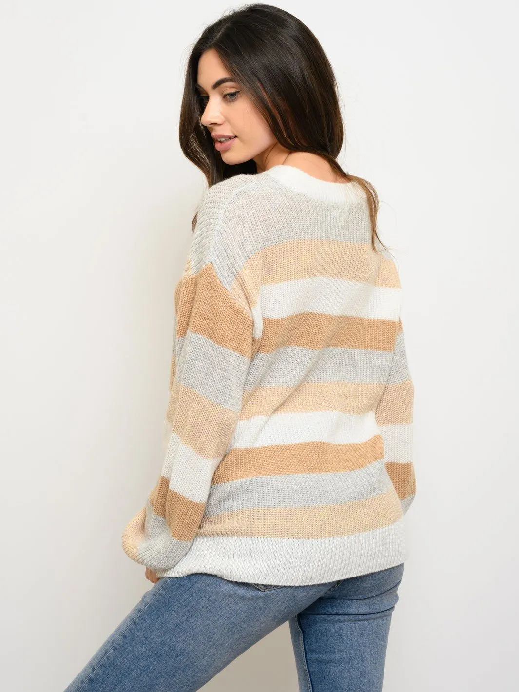WOMEN'S LONG SLEEVE KNIT COLORBLOCK SWEATER