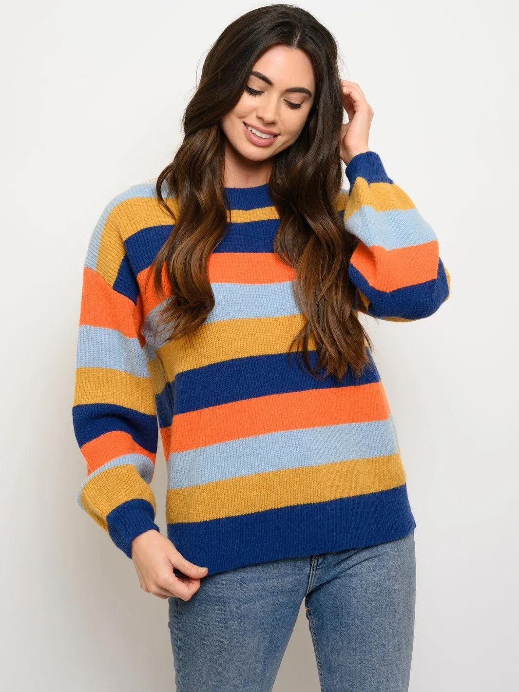 WOMEN'S LONG SLEEVE KNIT COLORBLOCK SWEATER