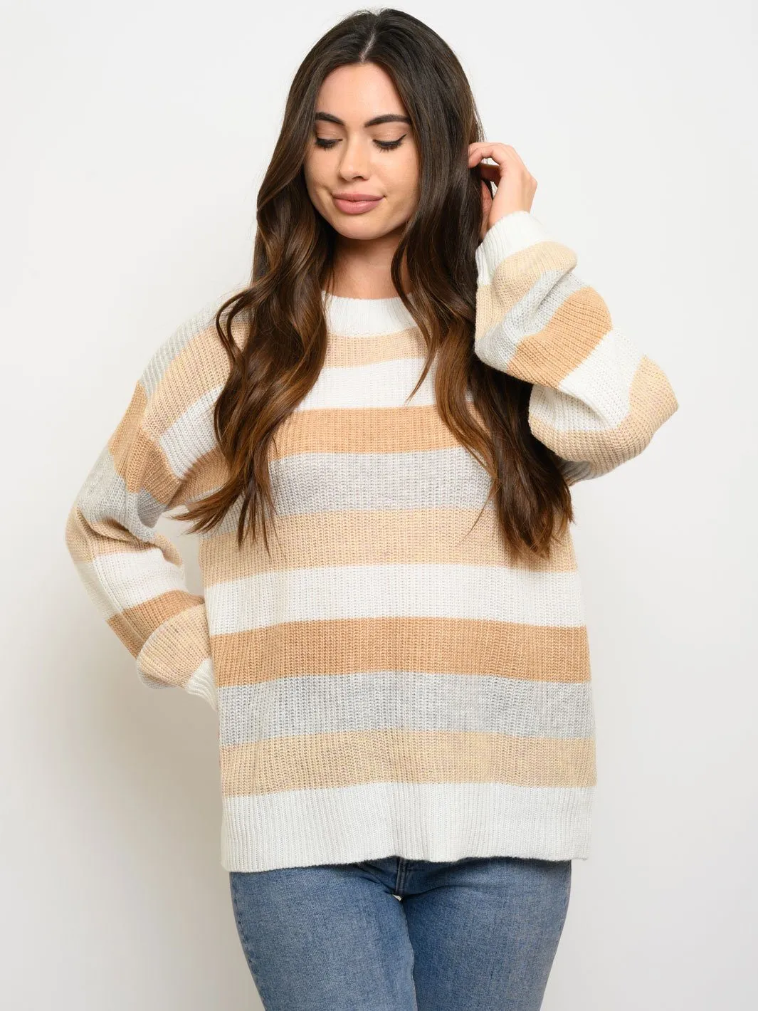 WOMEN'S LONG SLEEVE KNIT COLORBLOCK SWEATER