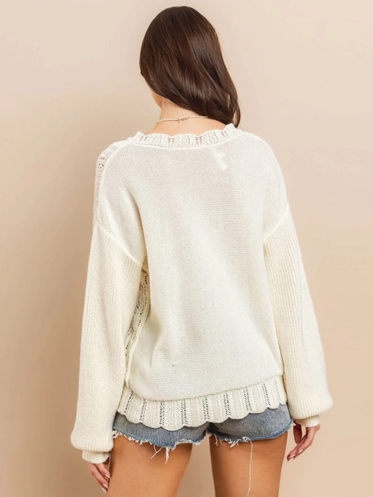 WOMEN'S LONG SLEEVE TRIM DETAILED KNIT SWEATER