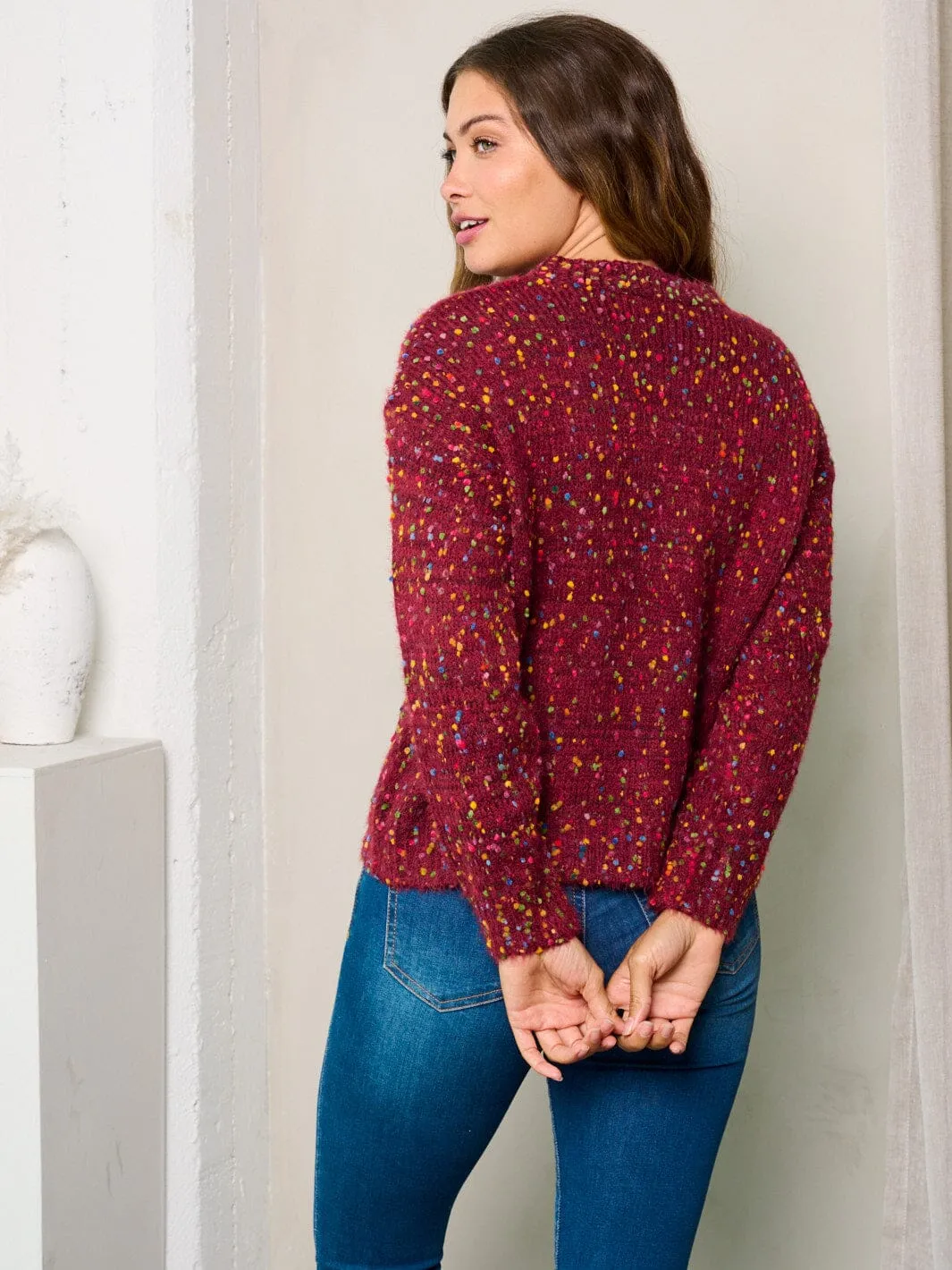 WOMEN'S LONG SLEEVES MULTI COLOR DOTS KNIT SWEATER