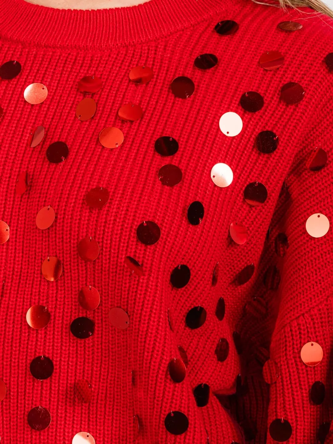 WOMEN'S LONG SLEEVES PULLOVER KNIT SEQUINS SWEATER