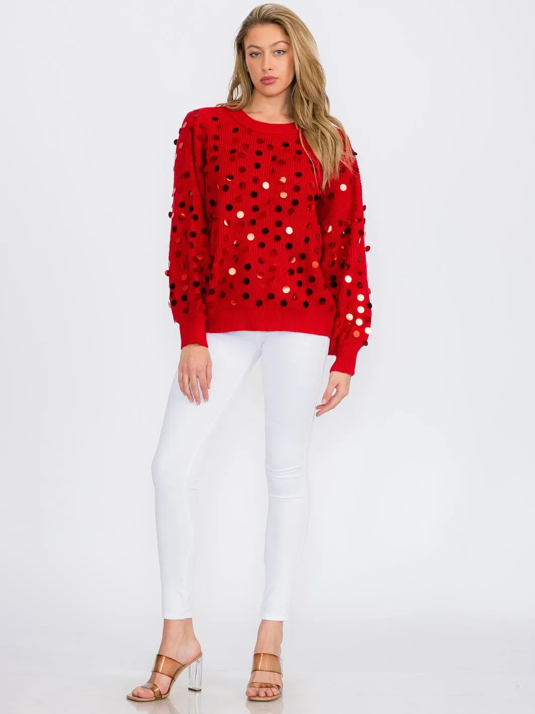 WOMEN'S LONG SLEEVES PULLOVER KNIT SEQUINS SWEATER