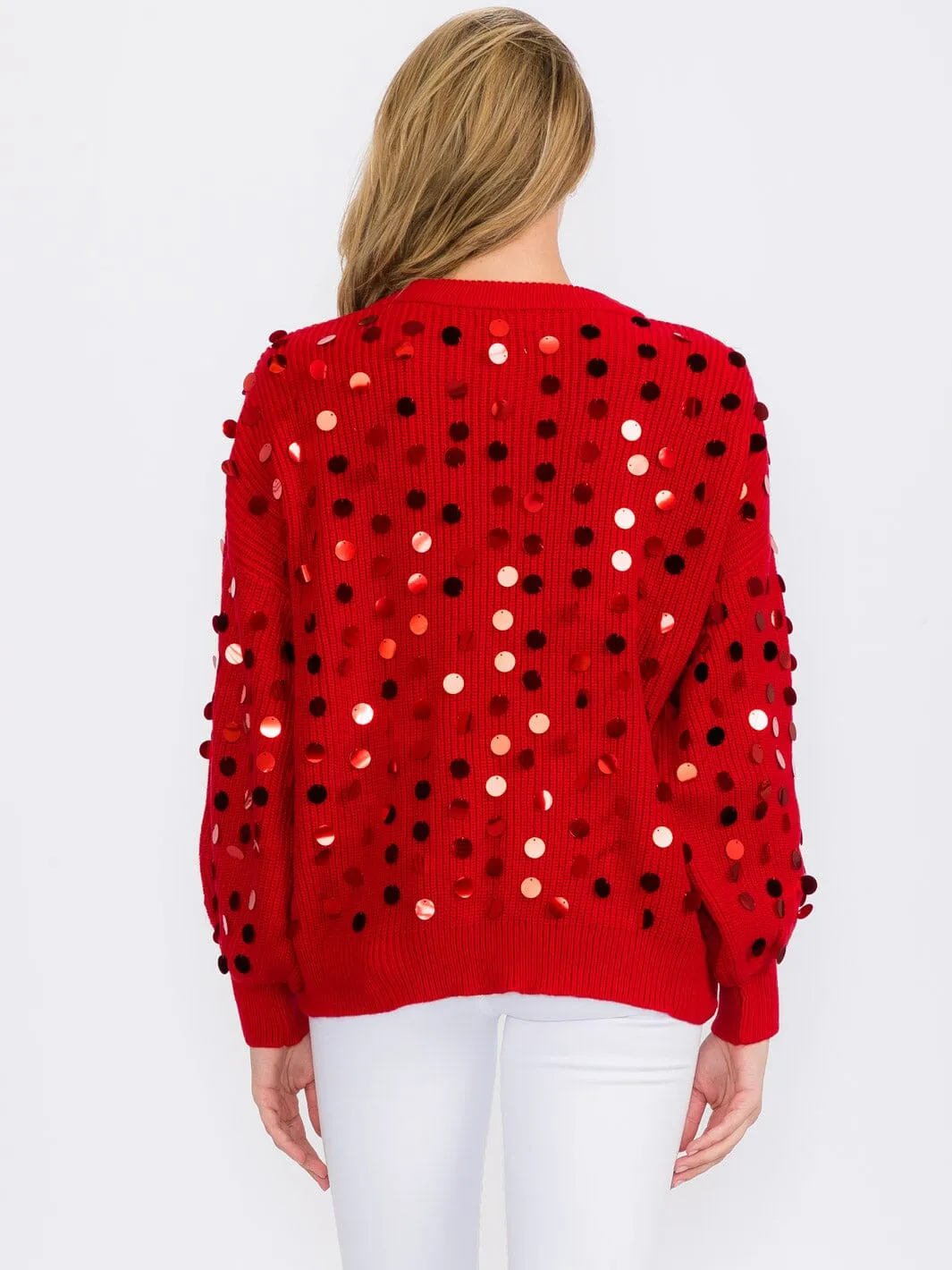 WOMEN'S LONG SLEEVES PULLOVER KNIT SEQUINS SWEATER