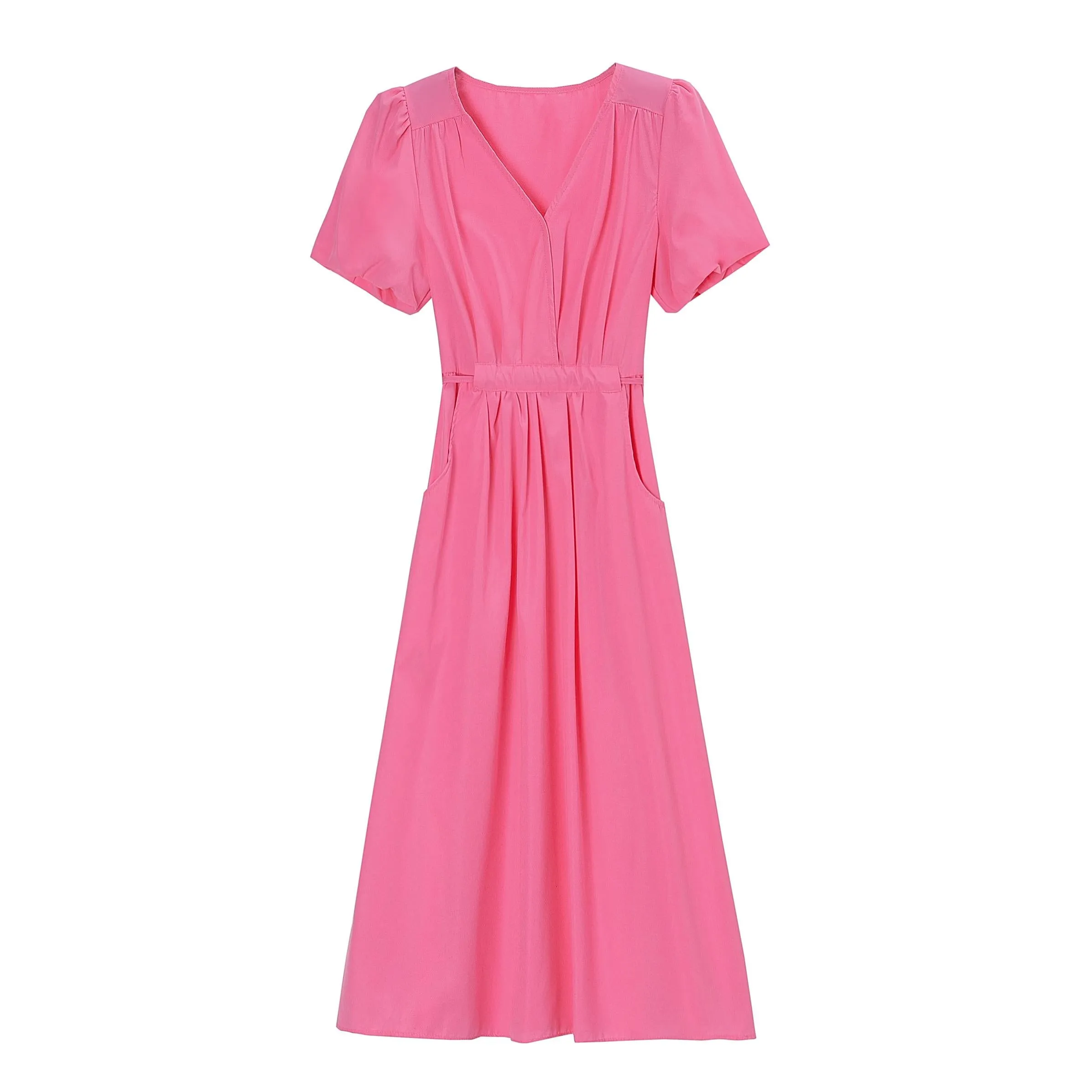 Women's Mid-Length Dress with Elastic Waist and In-Seam Pockets