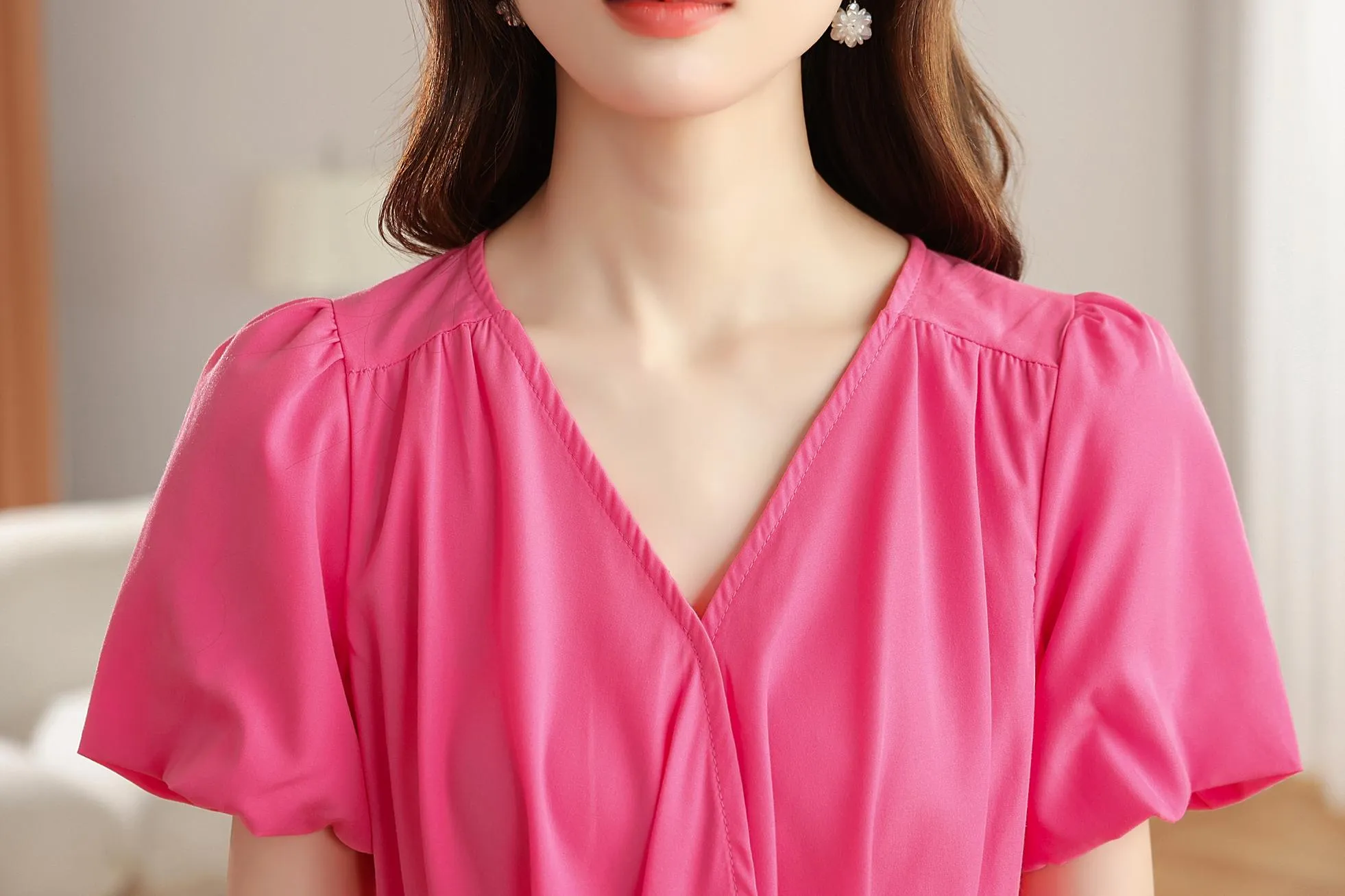 Women's Mid-Length Dress with Elastic Waist and In-Seam Pockets