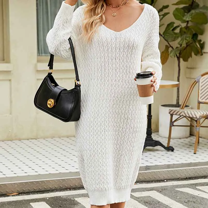 Womens V Neck Elasticity Slim Dress Chunky Cable Knit Pullover Sweaters Jumper K586