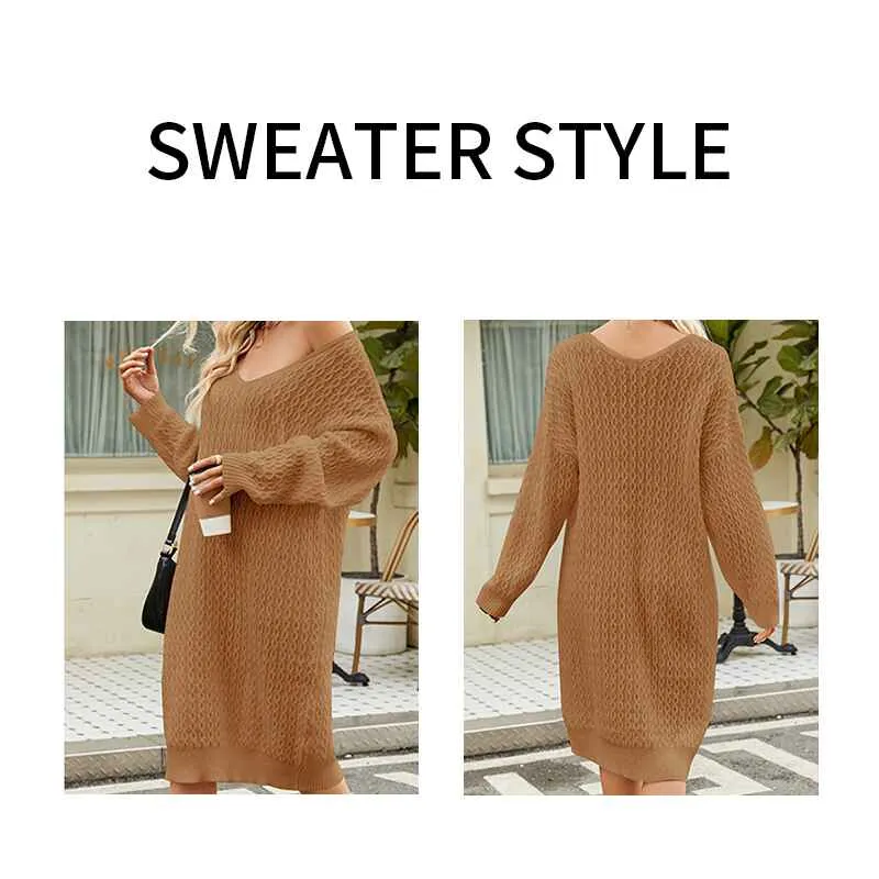 Womens V Neck Elasticity Slim Dress Chunky Cable Knit Pullover Sweaters Jumper K586
