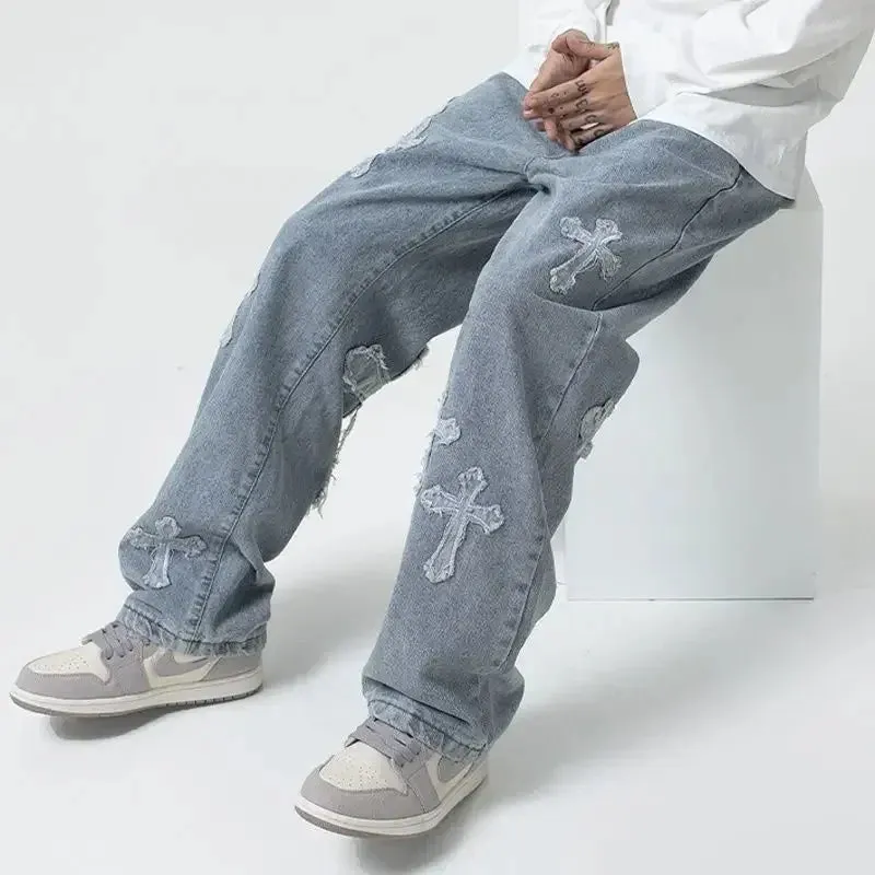 Y2K Cross Patch Denim Jeans