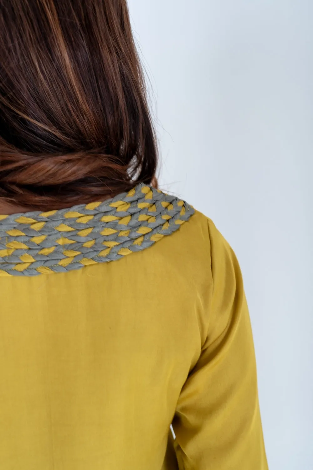 Yellow-Green Braided Collar Short Dress