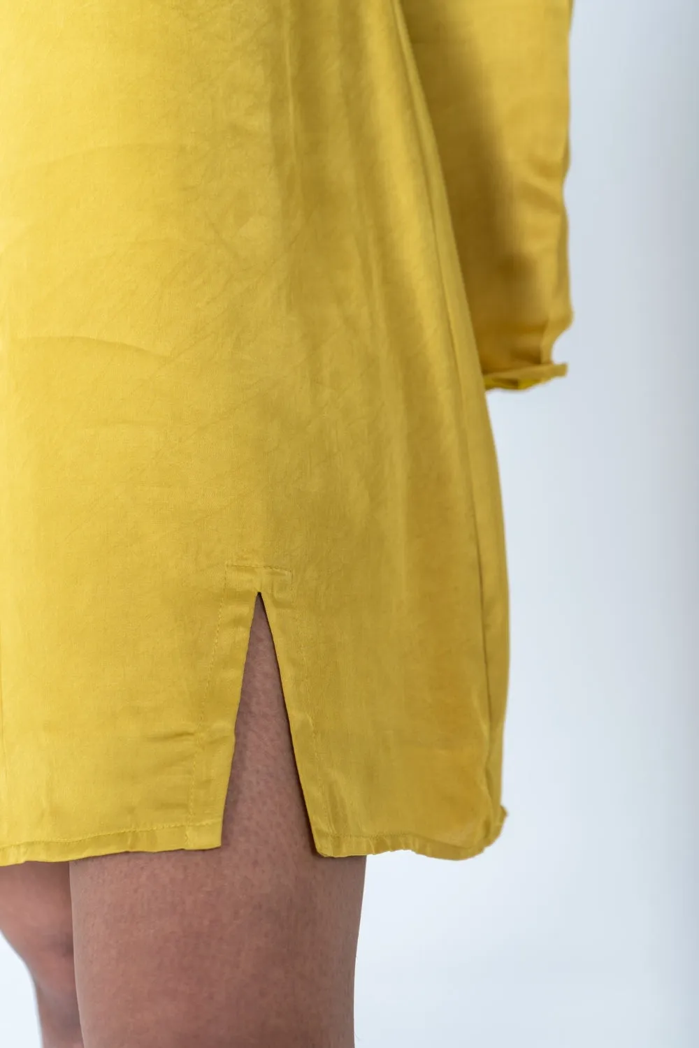 Yellow-Green Braided Collar Short Dress
