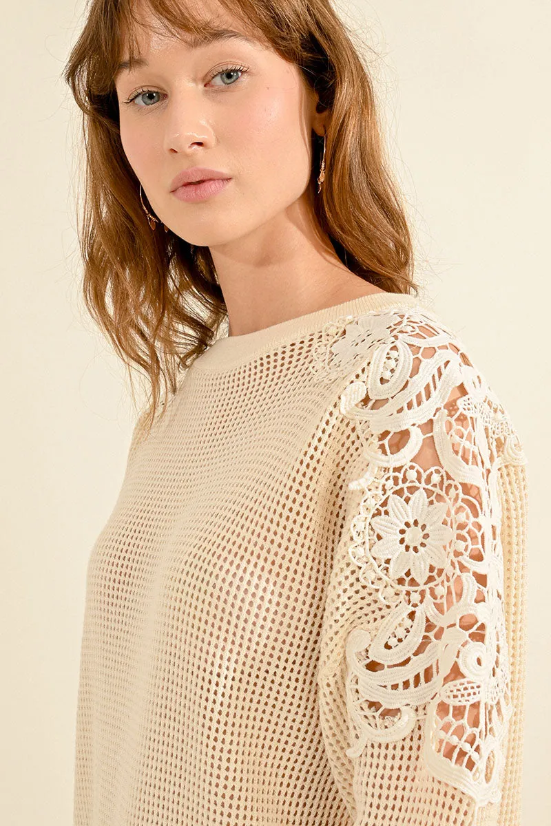 YOKE LACE SHOULDER SWEATER