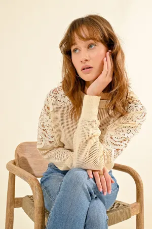 YOKE LACE SHOULDER SWEATER