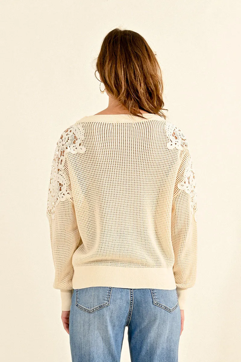YOKE LACE SHOULDER SWEATER